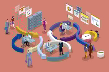 People working in an Agile oriented workspace 