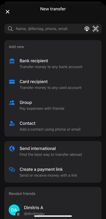 Creating Group bills in the Revolut mobile application