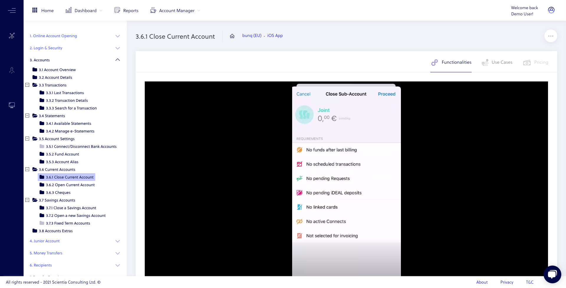 Screenshot of the walkthrough features video from FinTech Insights
